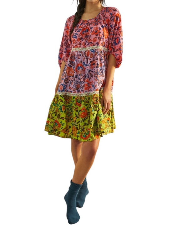 Anthropologie Dresses & Skirts - Anthropologie Mabel Floral Patchwork Boho Tiered Mini Dress in Pink size Large